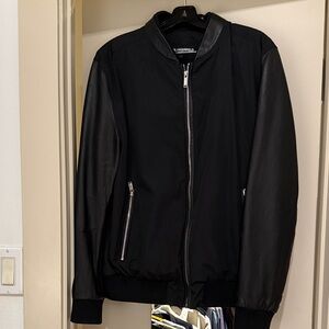 Karl Lagerfeld Black Bomber Jacket with Leather Sleeves